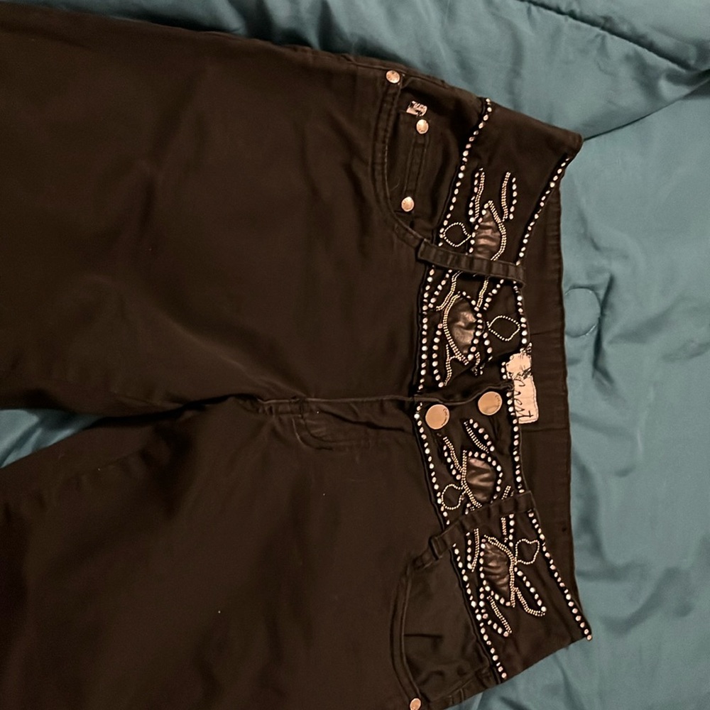 Junior size 7 vintage Crest black jeans boot cut jeweled waist